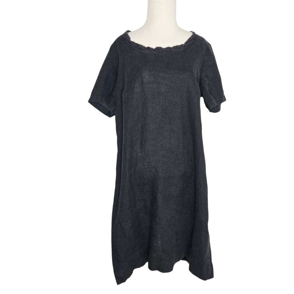 Flax Women Linen Dress Minimalist Lagenlook Black Coastal Lightweight Small